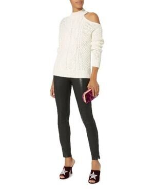 INTERMIX Britta Ivory Cold Shoulder Cableknit Wool Sweater Size Petite